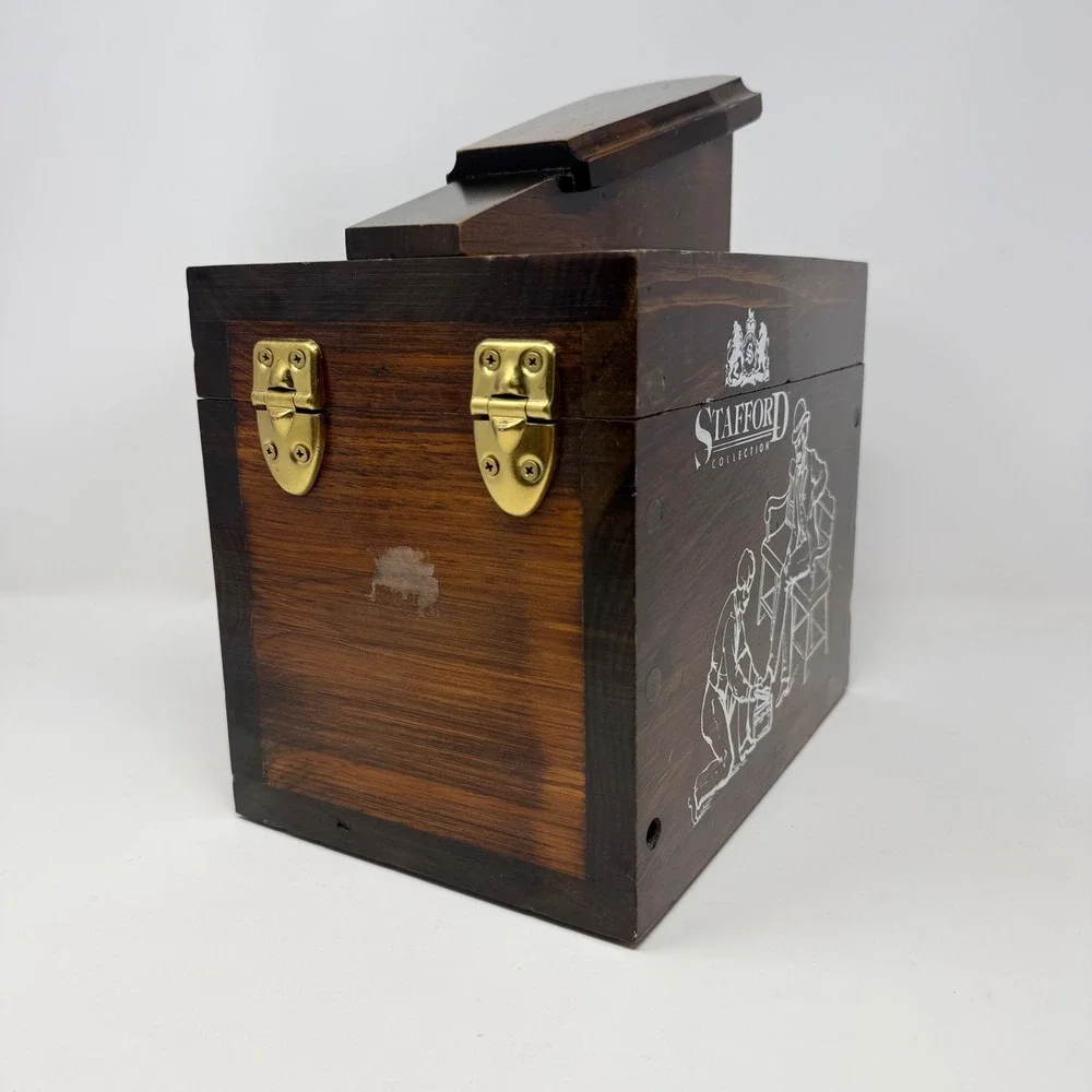 Stafford Collection Wooden Shoe Shine Valet Box Footrest Latch Dark Wood Vintage